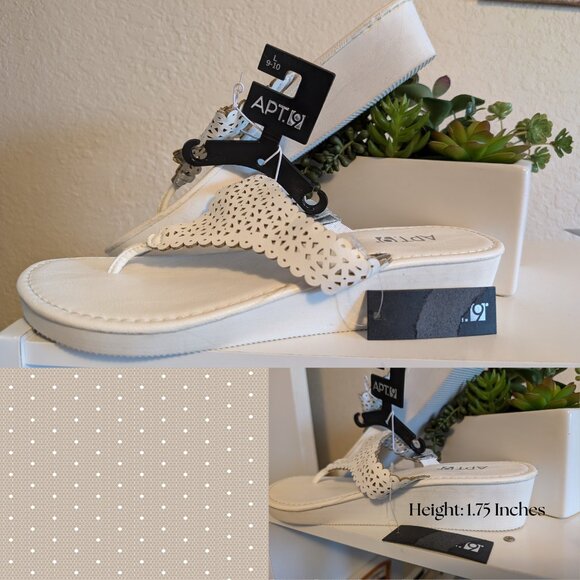 Apt 9, White Leather Eyelet Thong Sandals, Size 9 - 10 - Picture 2 of 4